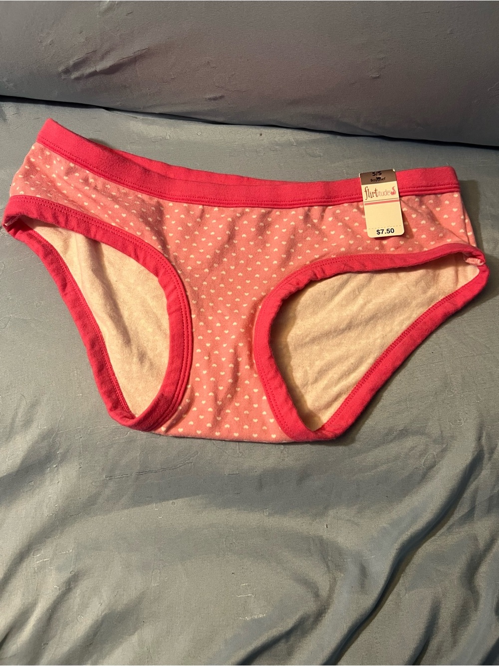 Woman’s Flirtitude Pink Heart Print Bikini Briefs with Bright Pink Trim